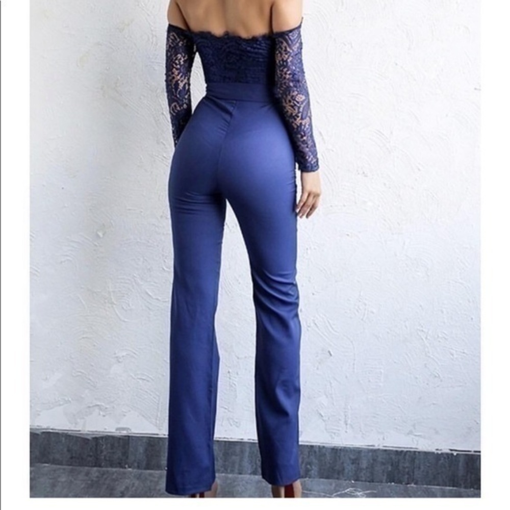 Blue lace top jumpsuit